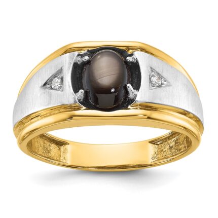 IBGoodman 10k Two-tone Men's Polished Satin and Grooved Gemstone and Diamond Ring Mounting