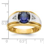 IBGoodman 14k Two-tone Men's Polished Satin and Grooved Lab Created Sapphire and AA Quality Diamond Ring - Image 3