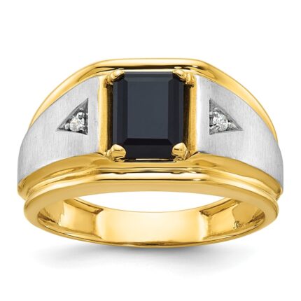 14k Two-tone IBGoodman Men's Satin Onyx and Diamond Complete Ring