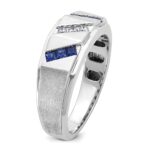 14k White Gold IBGoodman Men's Satin Lab Created Sapphire and 1/10 carat Diamond Complete Ring - Image 7