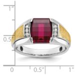 14k Two-tone IBGoodman Men's Satin Created Ruby and 1/20 carat Diamond Complete Ring - Image 3