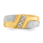 IBGoodman 14k Two-tone Men's Polished Satin and Grooved 3-Stone 1/4 Carat AA Quality Diamond Ring - Image 6