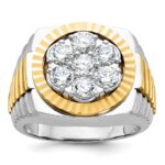 IBGoodman 14k Two-Tone 2 carat Lab Grown Diamond VS/SI+ G+ Complete Ribbed Men's Cluster Ring