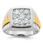 IBGoodman 14k Two Tone 1 carat Lab Grown Diamond VS/SI+ G+ Complete Men's Polished and Satin Cluster Ring