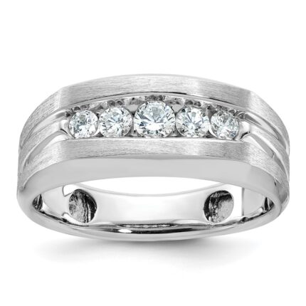 IBGoodman 14k White Gold Satin and Grooved Five Stone Men's Ring Mounting