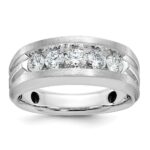 IBGoodman 10k White Gold Men's Polished Satin and Grooved 5-Stone 1 Carat A Quality Diamond Ring