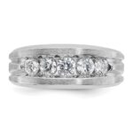 IBGoodman 14k White Gold Men's Polished Satin and Grooved 5-Stone Ring Mounting - Image 4