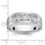 IBGoodman 14k White Gold Men's Polished Satin and Grooved 5-Stone Ring Mounting - Image 2