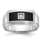 IBGoodman 14k White Gold with Black Enamel Men's Polished Satin and Grooved 1/20 Carat AA Quality Diamond Ring