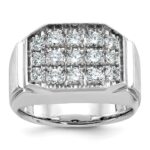 IBGoodman 14k White Gold Men's Polished and Satin 1 1/5 Carat AA Quality Diamond Cluster Ring