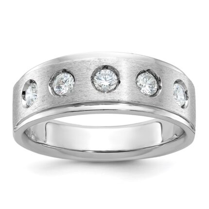 14k White Gold IBGoodman Men's Polished and Satin 1/2 carat Diamond Complete Ring