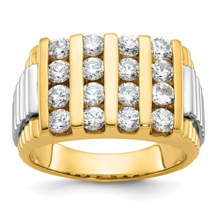 IBGoodman 14k Two Tone 2 carat Lab Grown Diamond VS/SI+ G+ Complete Grooved Four Row Men's Ring