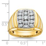 IBGoodman 14k Two-tone with White Rhodium Men's Polished Satin and Grooved 1 Carat AA Quality Diamond Ring - Image 2