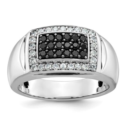 IBGoodman 14k White Gold 3/4 carat Lab Grown Diamond VS/SI+ G+ and Black Mined Diamond Complete Rectangle Cluster Men's Ring