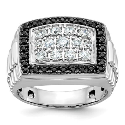 IBGoodman 14k White Gold 1 carat Lab Grown Diamond VS/SI+ G+ and Black Mined Diamond Complete Cluster Men's Ring