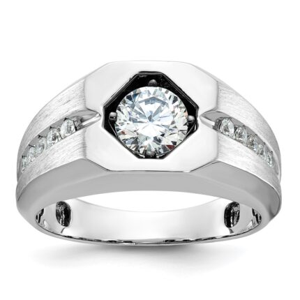 IBGoodman 14k White Gold 1 1/5 carat Lab Grown Diamond VS/SI+ G+ Complete Polished and Satin Men's Ring