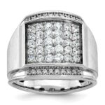 IBGoodman 14k White Gold Men's Polished and Satin 1 1/5 Carat AA Quality Diamond Cluster Ring