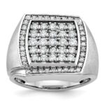 IBGoodman 14k White Gold Men's Polished and Satin 1 1/3 Carat AA Quality Diamond Cluster Ring
