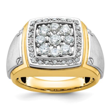 IBGoodman 14k Two-tone Men's Polished and Satin 1 Carat AA Quality Diamond Square Cluster Ring