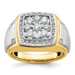 IBGoodman 14k Two Tone 1 carat Lab Grown Diamond VS/SI+ G+ Complete Men's Polished and Satin Cluster Ring