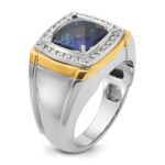 IBGoodman 14k Two-tone Men's Polished Lab Created Sapphire and AA Quality Diamond Ring - Image 8