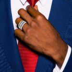 IBGoodman 14k White Gold with Black Rhodium Men's Polished Satin and Textured 7-Stone 1/2 Carat AA Quality Diamond Ring - Image 4