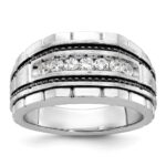 IBGoodman 14k White Gold Men's Polished Satin and Textured 7-Stone Ring Mounting
