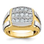 IBGoodman 14k Two Tone 1 carat Lab Grown Diamond VS/SI+ G+ Complete Men's Polished and Satin Cluster Ring
