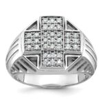 IBGoodman 14k White Gold Men's Polished Textured and Grooved 1/2 Carat AA Quality Diamond Cross Cluster Ring