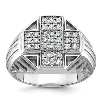 IBGoodman 14k White Gold Men's Polished Textured and Grooved Cross Cluster Ring Mounting