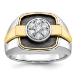 IBGoodman 14k Two-tone with Black Rhodium Men's Polished and Satin 1/2 Carat AA Quality Diamond Cluster Ring