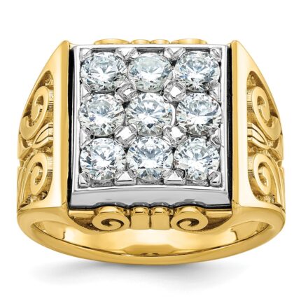 IBGoodman 14k Two-tone Men's Polished and Textured Scroll Design 2 Carat AA Quality Diamond Square Cluster Ring