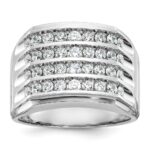 IBGoodman 10k White Gold Men's Polished and Grooved 4-Row Ring Mounting
