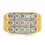 IBGoodman 14k Men's Polished and Grooved 3-Row 1.65 Carat AA Quality Diamond Ring - Image 6