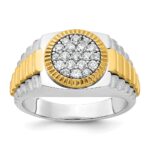 IBGoodman 14k Two-Tone 1/2 carat Lab Grown Diamond VS/SI+ G+ Complete Ribbed Men's Cluster Ring