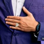 IBGoodman 14k Two-tone Men's Polished Satin and Ribbed 2 1/8 Carat AA Quality Diamond Round Cluster Ring - Image 4