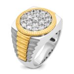 IBGoodman 14k Two-tone Men's Polished Satin and Ribbed 2 1/8 Carat AA Quality Diamond Round Cluster Ring - Image 8