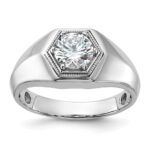 IBGoodman 14k White Gold 1 carat Lab Grown Diamond VS/SI+ G+ Complete Polished and Beaded Men's Ring