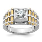 IBGoodman 14k Two-tone 1 carat Lab Grown Diamond VS/SI+ G+ Polished and Brushed Textured Complete Men's Ring