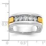 IBGoodman 14k Two-tone Men's Polished Satin and Grooved 5-Stone 1/2 Carat AA Quality Diamond Square Ring - Image 3