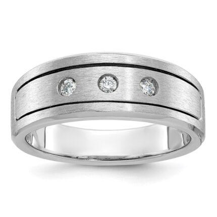 14k White Gold IBGoodman Men's Polished, Antiqued and Satin 1/6 carat Diamond Complete Ring