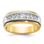IBGoodman 14k Two-tone Men's Polished Satin and Grooved 7-Stone 3/4 Carat AA Quality Diamond Ring
