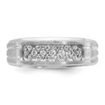 14k White Gold IBGoodman Men's Polished Satin and Grooved 1/4 Carat AA Quality Diamond Ring - Image 6