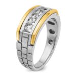 IBGoodman 14k Two-tone 1 carat Lab Grown Diamond VS/SI+ G+ Five Stone Complete Polished Satin and Grooved Men's Ring - Image 6