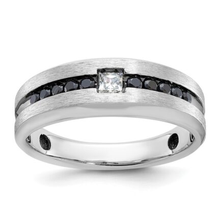 14k White Gold with Black Rhodium IBGoodman Men's Polished and Brushed Black and White Diamond Complete Ring
