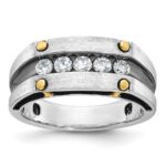 IBGoodman 14k Two-tone Men's Polished Satin and Grooved 5-Stone Ring Mounting