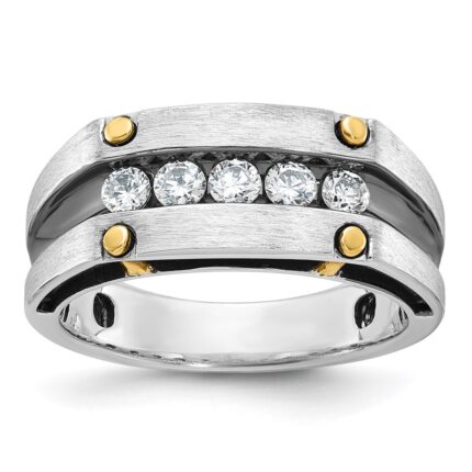 IBGoodman 14k Two-tone Men's Polished Satin and Grooved 5-Stone Ring Mounting