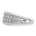 IBGoodman 14k White Gold Men's Polished Satin and Grooved 2-Row 1 Carat AA Quality Diamond Ring - Image 5