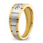 IBGoodman 14k Two-tone Men's Polished Satin and Grooved 3-Stone 1/4 Carat AA Quality Diamond Ring - Image 8