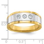 IBGoodman 14k Two-tone Men's Polished Satin and Grooved 3-Stone 1/4 Carat AA Quality Diamond Ring - Image 3